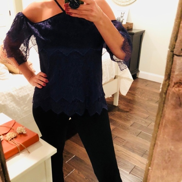 White House Black Market Navy blue sexy lace top - Picture 3 of 6